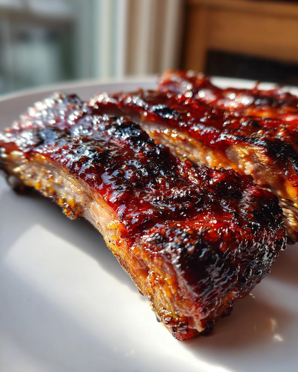 Close-up of a perfectly glazed, caramelized pork steak piece, glistening under bright light.