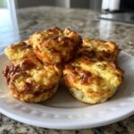 A stack of five golden-brown, fluffy egg bites served on a white plate, ready to eat.