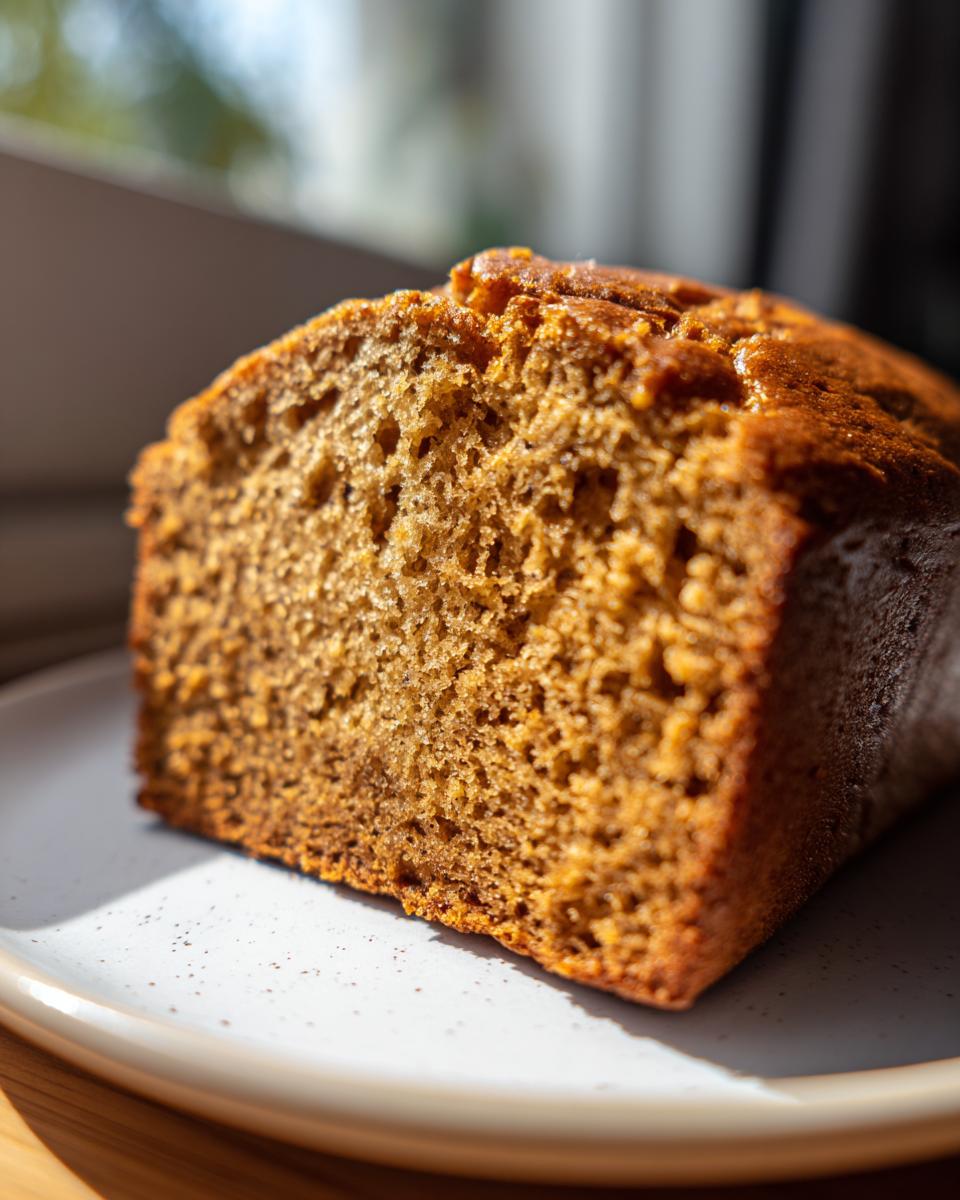 Close-up showing the moist, golden-brown crumb texture of a loaf from the best banana bread recipe.